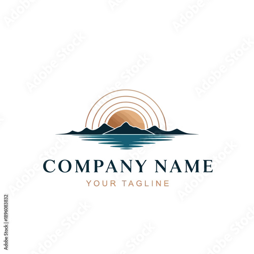 Logo Design with Mountain and Sun.