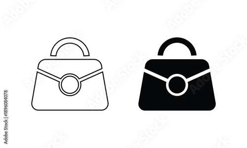 Minimalist Fashion Handbag Icon Set - Modern Flat and Outline Vector Illustration of an Elegant Woman's Purse for Retail, E-commerce, and Luxury Branding