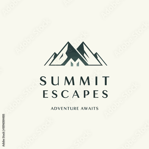 Summit Escapes Logo with Mountain Illustration.