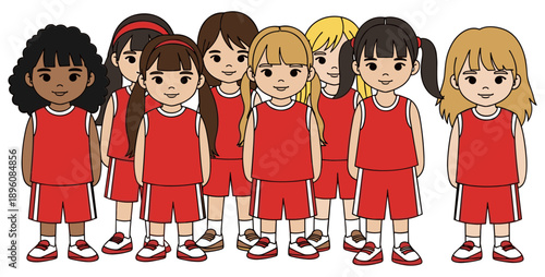 Group of Young Girls in Football Uniforms