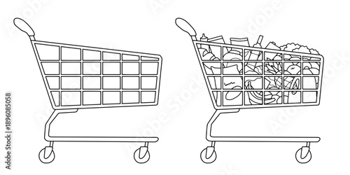 Shopping cart isolated graphic black white sketch illustration vector