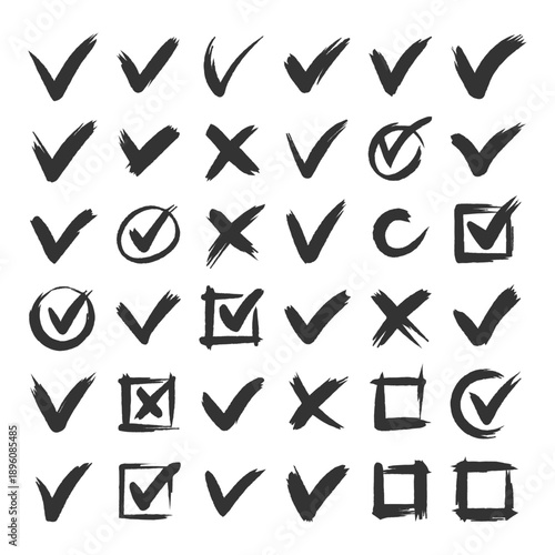 Doodle check marks. Hand drawn checkbox, examination mark and checklist marks. Check signs sketch, voting agree checklist mark or examination task list. sign Isolated vector illustration symbols set
