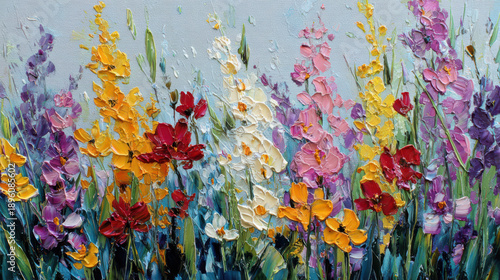 Vibrant Impressionist Wildflower Oil Painting with Palette Knife Texture on Canvas, Ideal for Art Prints and Decor.