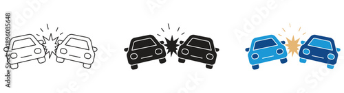 Car crash icon set. Road car accident icon. Car Accident Silhouette Icon. Car crash, Car accident, breakdown symbol. Vector Illustration.