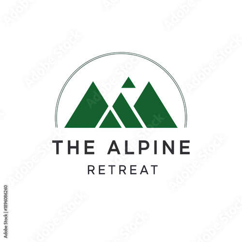 Alpine Retreat Logo with Mountain Illustration.