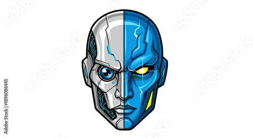Cyborg Head with Metal and Skin.