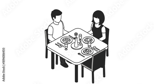 Couple having meal at dining table together.