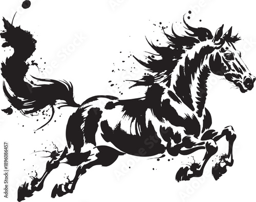 Horse vector illustration set in dynamic style. Collection of animal graphics, including running horse, jumping, motion, speed, energy and more. Vector illustration.