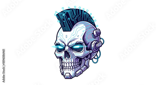 Cyborg Skull with Mohawk Hairdo Illustration.