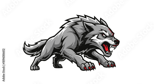 Gray Wolf Cartoon Character Baring Teeth.