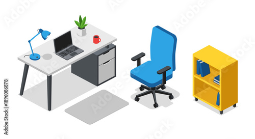Modern Office Desk Chair and Storage.
