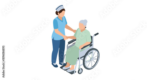 Nurse Assisting Elderly Woman in Wheelchair.