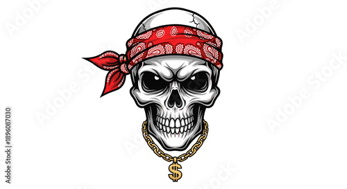 Skull with Red Bandana and Necklace.