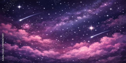 An abstract deep space illustration features a bright blue nebula and glowing stars across a dark starry night sky, capturing the vast fantasy of the outer cosmos and celestial galaxy universe