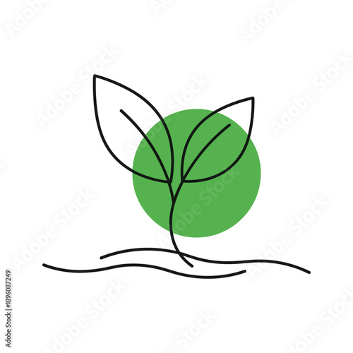 Green sprout growing from ground simple line art