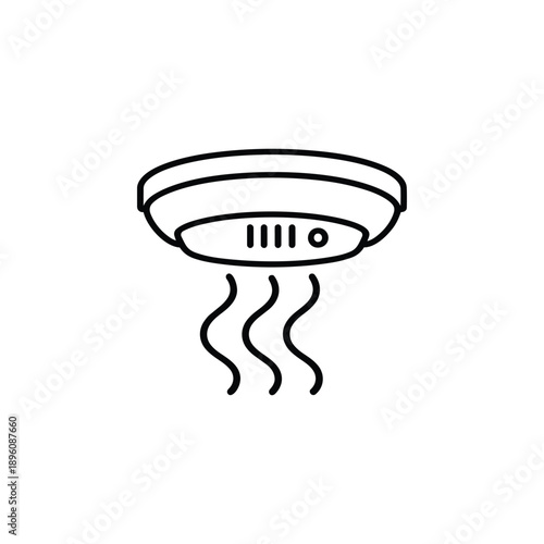Smoke detector line icon building amenities fire safety equipment black and white vector illustration