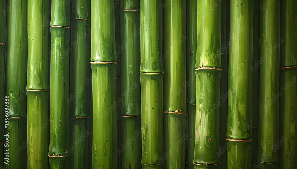 Obraz premium Top down perspective of healthy green bamboo stalks in a grid pattern creates a serene sense of depth and peaceful atmosphere generative AI