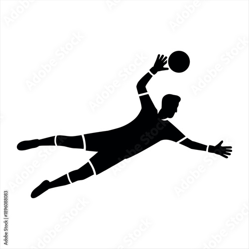 A goalkeeper in mid-air attempting to catch a soccer ball with both hands Vector