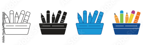 Pencil Box Icon set. Pencil case symbol isolated on white background. Vector illustration.