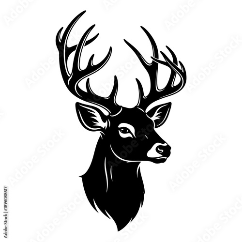 Black and White Deer Head with Antlers.