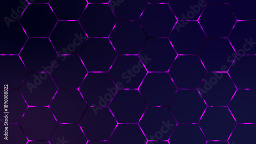 Futuristic Purple Neon Hexagon Grid Background Technology