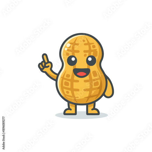 Cute cartoon peanut character pointing finger up.