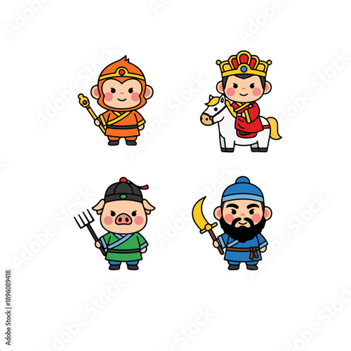 Journey to the West cartoon characters set.