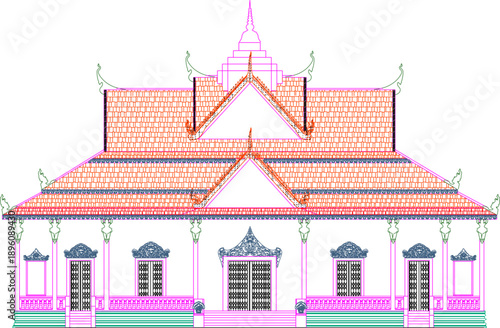 Vector sketch illustration silhouette design engineering drawing of traditional ethnic vintage architectural house building