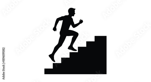 Silhouette of a man running up a set of stairs