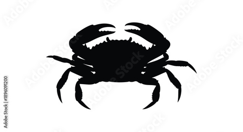 A black silhouette of a crab facing forward detailed claws visible