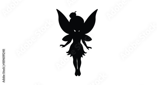 Silhouette of a whimsical fairy with detailed wings and a playful pose