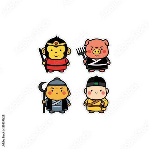 Journey to the West cartoon characters set.