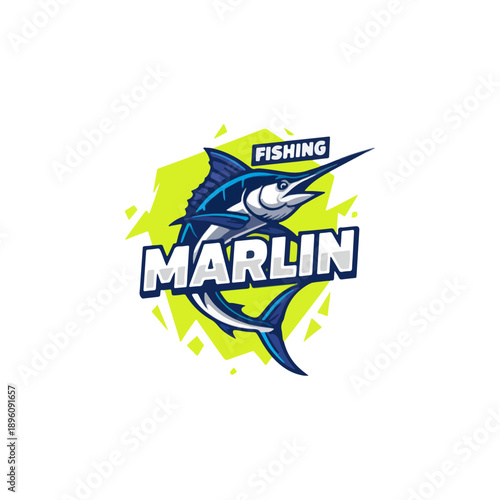Marlin Fishing Logo Design with Dynamic Fish Illustration.