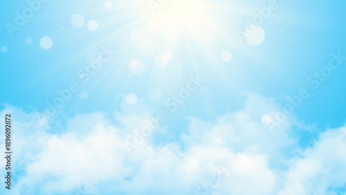 Obraz na płótnie blue sky with clouds and sun rays with shiny bokeh lights ,nature weather spring