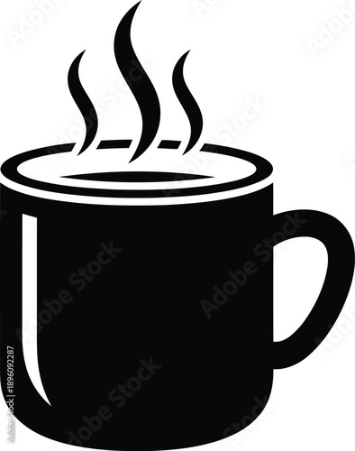 Steaming coffee mug silhouette vector icon for hot morning beverage breakfast cafe drink logo isolated on transparent back