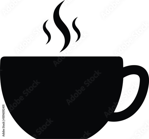 Hot tea cup icon with three steam waves vector illustration for coffee shop branding and restaurant menu design projects