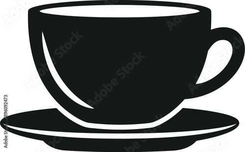 Simple black silhouette of a classic teacup and saucer set, perfect for beverage promotions or cafe branding