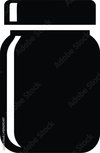 Glass jar icon with lid for food storage and preservation packaging silhouette vector illustration on transparent background