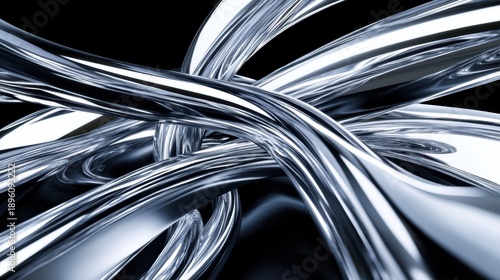 Wallpaper Mural Gleaming silver metallic tendrils intertwining and reflecting light against a dark background Torontodigital.ca