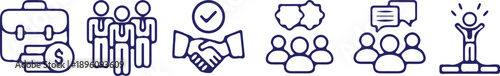 teamwork business bule line icon set vector illustration design 