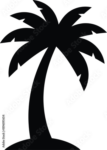 Black silhouette of single palm tree with coconuts on checkered background vector illustration island paradise tropical