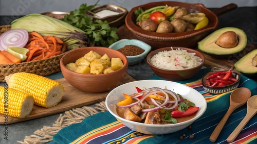 Peruvian Cultural Food Scene Copy Space On Top