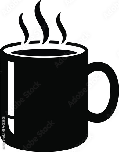 Steaming coffee mug silhouette with hot beverage steam waves icon isolated on white background morning breakfast kitchen