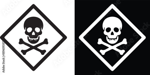 toxic hazard safety sign white black line icon set vector illustration design 