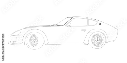 Detailed contour drawing of a sport car, a classic model. Side view