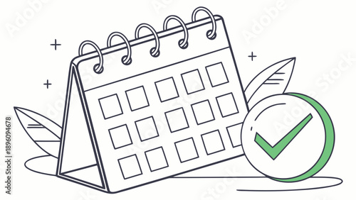 A simple line drawing of a calendar with a green checkmark