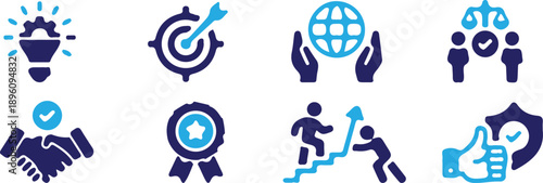 business development plan process bule icons set vector illustration design 