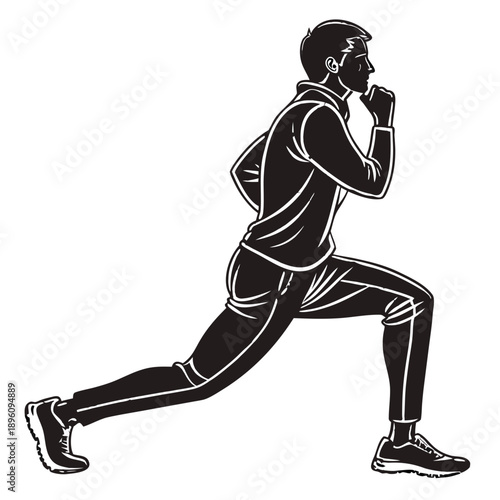 Man doing a lunge exercise with proper form and athletic clothing