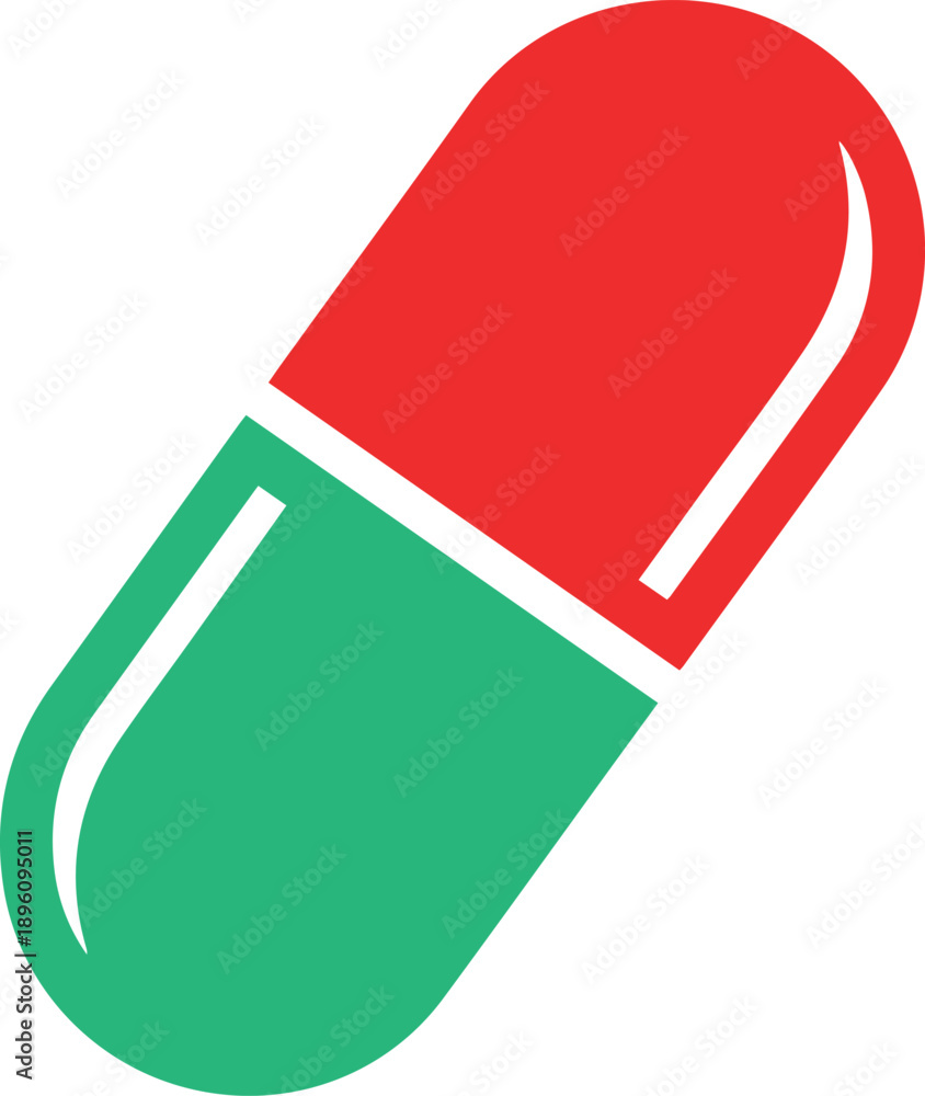 Obraz premium A vibrant red and green medical capsule icon symbolizing health and pharmaceutical care