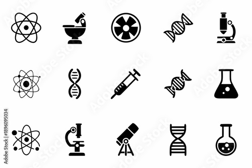 Collection of science and biology related icons and symbols